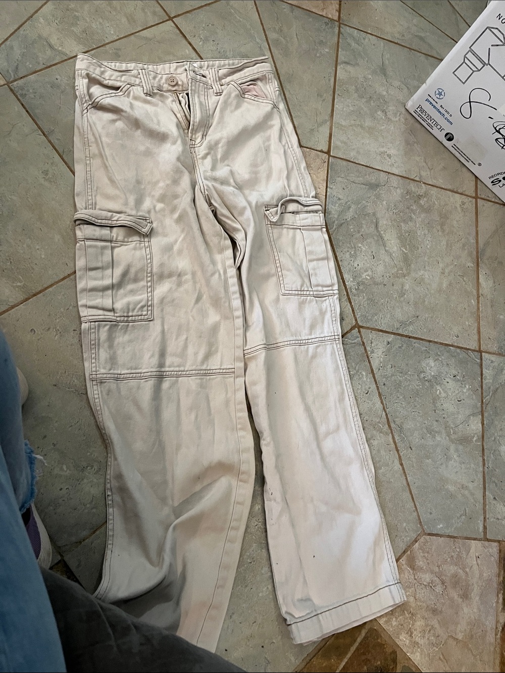 Divided Cream Cargo Pants with Utility Pockets